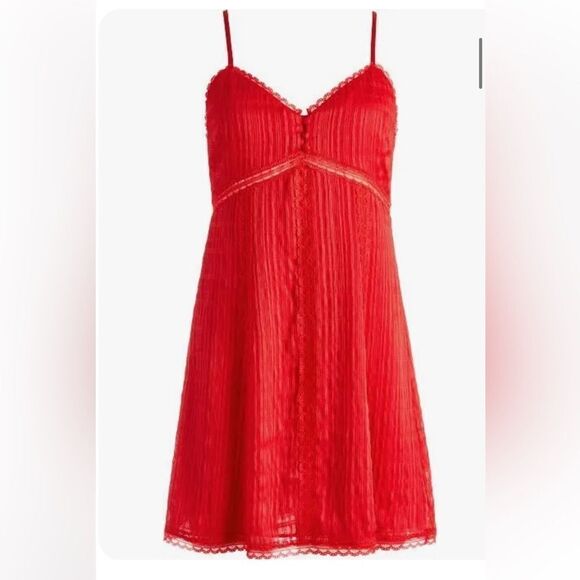 Alice + Olivia  Mini Dress Womens Size 6 Red Spaghetti Strap Button Lace - Picture 1 of 15